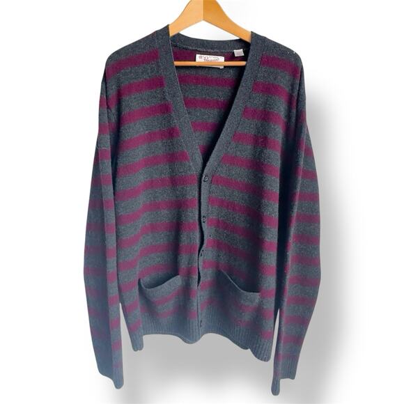 Original Penguin Lambswool Cardigan Striped Gray Burgundy Men Academia Retro XXL - Picture 1 of 10